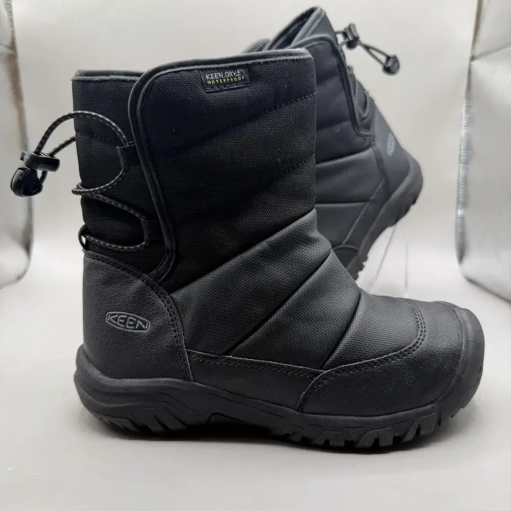 KEEN Puffrider Waterproof Snow Boots Kids Size 1 Black Winter Insulated 1027959